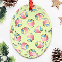 Colorful Easter Eggs Pattern Green Ornament (oval Filigree) by TetiBright