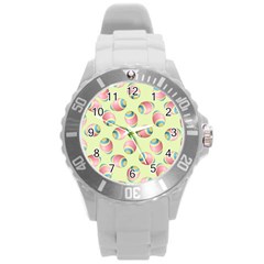 Colorful Easter Eggs Pattern Green Round Plastic Sport Watch (l) by TetiBright