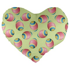 Colorful Easter Eggs Pattern Green Large 19  Premium Heart Shape Cushions by TetiBright