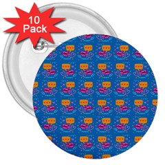 Speak Love Pattern On Blue 3  Buttons (10 Pack)  by TetiBright