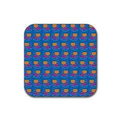 Speak Love Pattern On Blue Rubber Coaster (square) by TetiBright