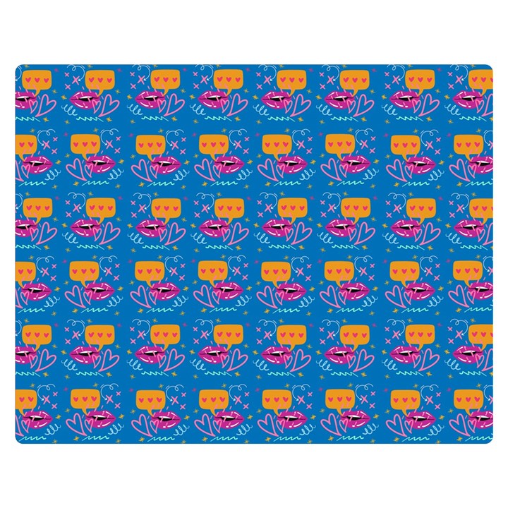 Speak Love Pattern On Blue Premium Plush Fleece Blanket (Medium)