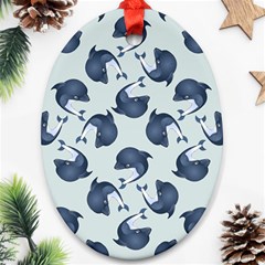 Blue Dolphins Pattern Ornament (oval)