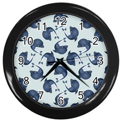 Blue Dolphins Pattern Wall Clock (black) by TetiBright