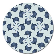 Blue Dolphins Pattern Magnet 5  (round) by TetiBright