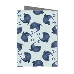 Blue Dolphins Pattern Mini Greeting Cards (pkg Of 8) by TetiBright