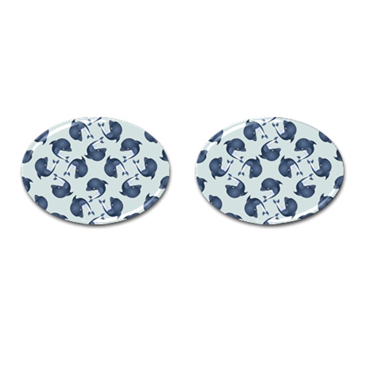 Blue Dolphins Pattern Cufflinks (Oval)