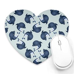 Blue Dolphins Pattern Heart Mousepad by TetiBright