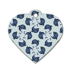 Blue Dolphins Pattern Dog Tag Heart (one Side) by TetiBright