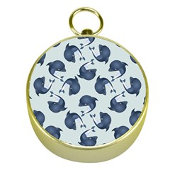 Blue Dolphins Pattern Gold Compasses by TetiBright