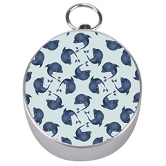 Blue Dolphins Pattern Silver Compasses by TetiBright