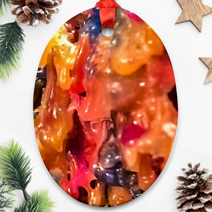 Multicolored Melted Wax Texture Oval Ornament (Two Sides)