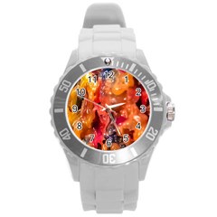 Multicolored Melted Wax Texture Round Plastic Sport Watch (l) by dflcprintsclothing