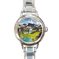 Aerial View Of Mountain And Body Of Water Round Italian Charm Watch by danenraven