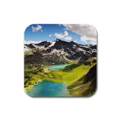 Aerial View Of Mountain And Body Of Water Rubber Square Coaster (4 Pack) by danenraven