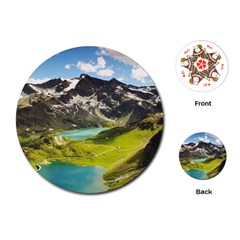 Aerial View Of Mountain And Body Of Water Playing Cards Single Design (round) by danenraven