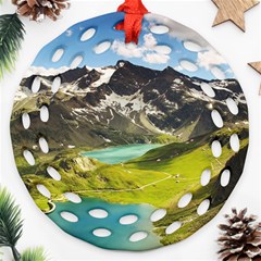 Aerial View Of Mountain And Body Of Water Ornament (round Filigree) by danenraven