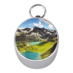 Aerial View Of Mountain And Body Of Water Mini Silver Compasses by danenraven