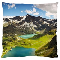 Aerial View Of Mountain And Body Of Water Large Flano Cushion Case (two Sides) by danenraven