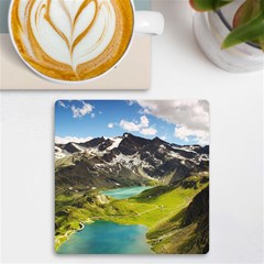 Aerial View Of Mountain And Body Of Water Uv Print Square Tile Coaster  by danenraven