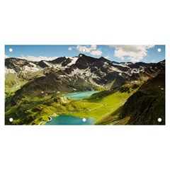 Aerial View Of Mountain And Body Of Water Banner And Sign 6  X 3 