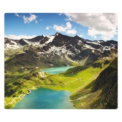 Aerial View Of Mountain And Body Of Water One Side Premium Plush Fleece Blanket (small) by danenraven