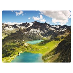 Aerial View Of Mountain And Body Of Water Premium Plush Fleece Blanket (extra Small) by danenraven