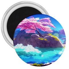 Fantasy Japan Mountains Cherry Blossoms Nature 3  Magnets by Uceng