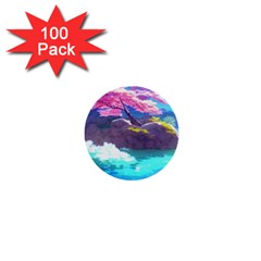 Fantasy Japan Mountains Cherry Blossoms Nature 1  Mini Buttons (100 Pack)  by Uceng