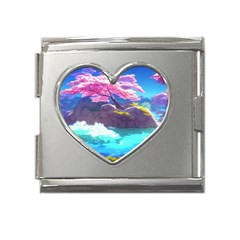 Fantasy Japan Mountains Cherry Blossoms Nature Mega Link Heart Italian Charm (18mm)