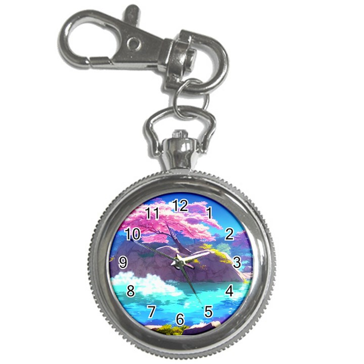 Fantasy Japan Mountains Cherry Blossoms Nature Key Chain Watches