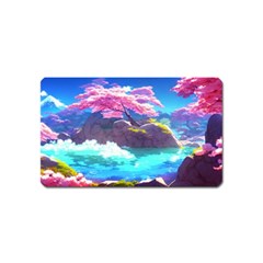 Fantasy Japan Mountains Cherry Blossoms Nature Magnet (name Card)