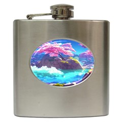 Fantasy Japan Mountains Cherry Blossoms Nature Hip Flask (6 Oz) by Uceng