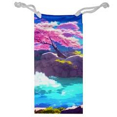 Fantasy Japan Mountains Cherry Blossoms Nature Jewelry Bag by Uceng