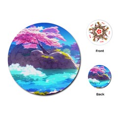 Fantasy Japan Mountains Cherry Blossoms Nature Playing Cards Single Design (round) by Uceng