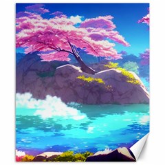 Fantasy Japan Mountains Cherry Blossoms Nature Canvas 8  X 10  by Uceng