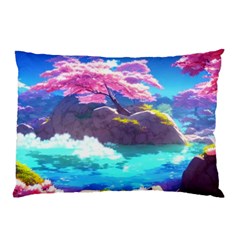 Fantasy Japan Mountains Cherry Blossoms Nature Pillow Case by Uceng