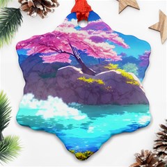 Fantasy Japan Mountains Cherry Blossoms Nature Ornament (snowflake)