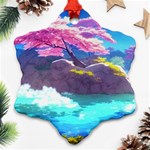 Fantasy Japan Mountains Cherry Blossoms Nature Ornament (Snowflake) Front