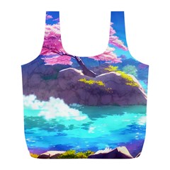 Fantasy Japan Mountains Cherry Blossoms Nature Full Print Recycle Bag (l) by Uceng