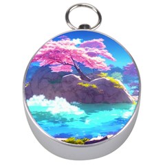 Fantasy Japan Mountains Cherry Blossoms Nature Silver Compasses by Uceng