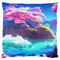 Fantasy Japan Mountains Cherry Blossoms Nature Standard Premium Plush Fleece Cushion Case (two Sides) by Uceng