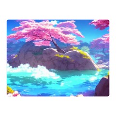 Fantasy Japan Mountains Cherry Blossoms Nature Premium Plush Fleece Blanket (mini) by Uceng