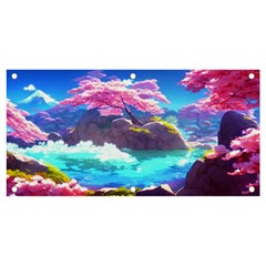 Fantasy Japan Mountains Cherry Blossoms Nature Banner And Sign 4  X 2 