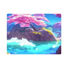 Fantasy Japan Mountains Cherry Blossoms Nature One Side Premium Plush Fleece Blanket (mini) by Uceng