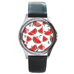 Watermelon Seamless Pattern Round Metal Watch