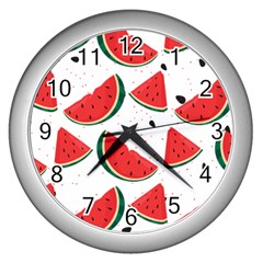 Watermelon Seamless Pattern Wall Clock (silver) by Jancukart