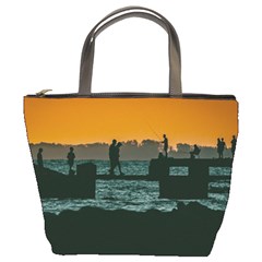 River Breakwater Sunset, Montevideo, Uruguay Bucket Bag