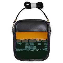 River Breakwater Sunset, Montevideo, Uruguay Girls Sling Bag by dflcprintsclothing