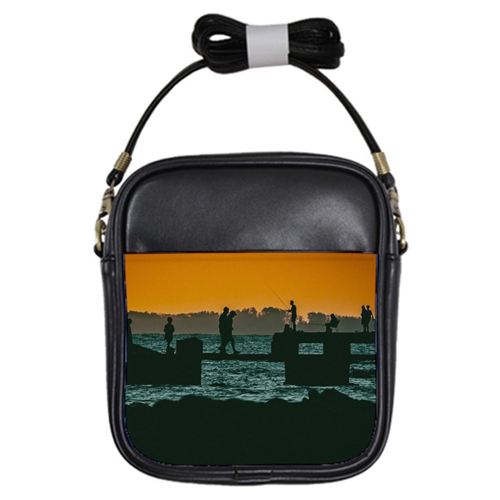 River Breakwater Sunset, Montevideo, Uruguay Girls Sling Bag